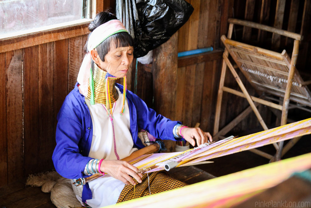 long neck lady weaving in Inle Lake, Myanmar