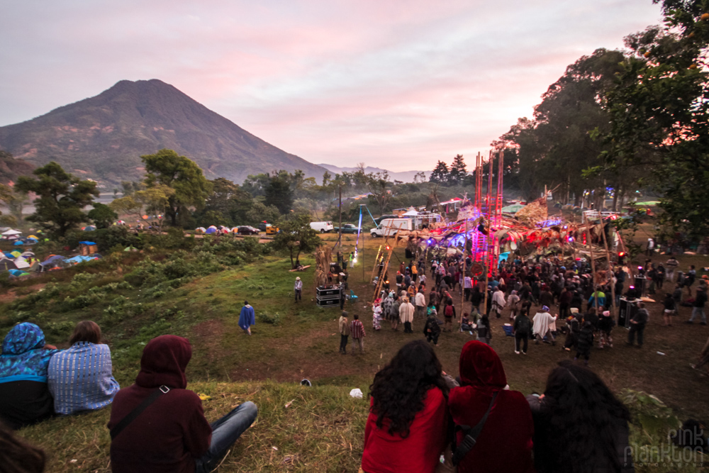 sunrise with stage and Volcano at Cosmic Convergence Festival