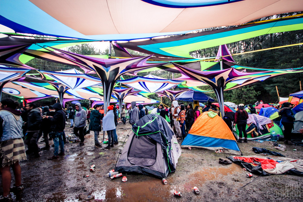 Poison Festival in Mexico tents in mud