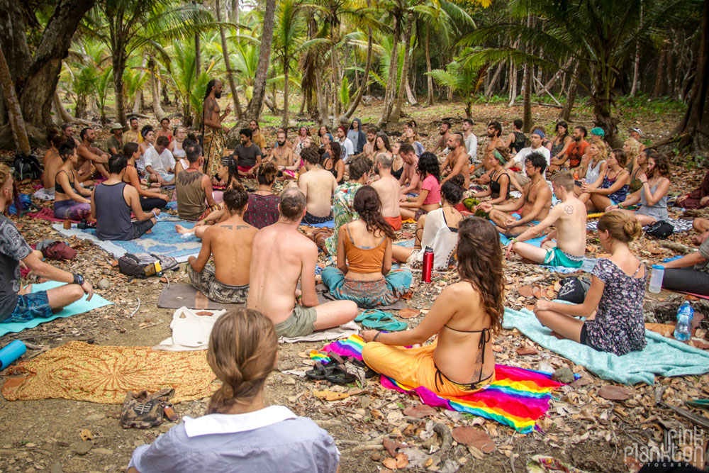 group meditation at tribal gathering festival