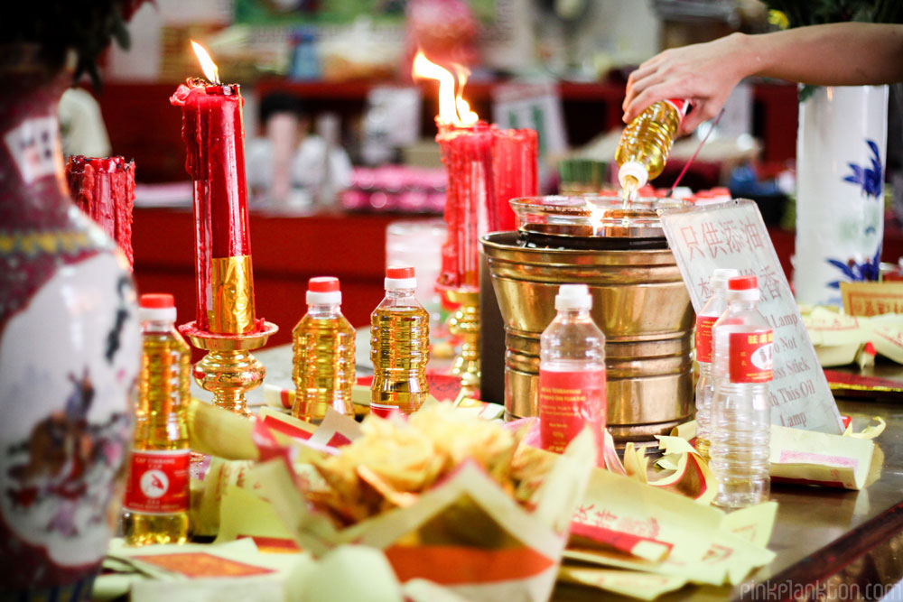 Chinese New Year burning oil in temple