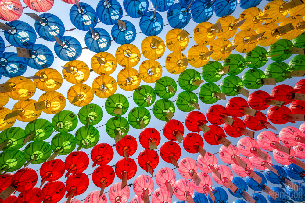 colorful lanterns at Jogyesa Temple in Seoul, South Korea