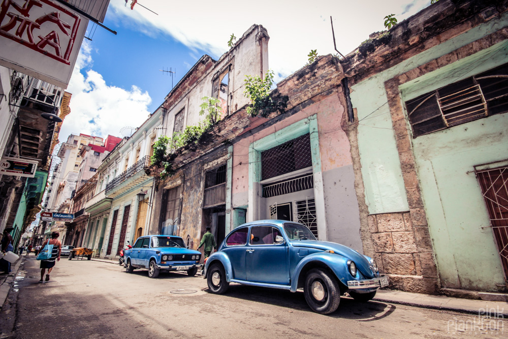 grungy streeet with beetle car in Havana Cuba