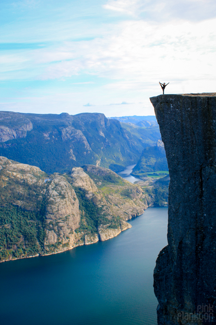 yoga pose on Preikestolen in Norway