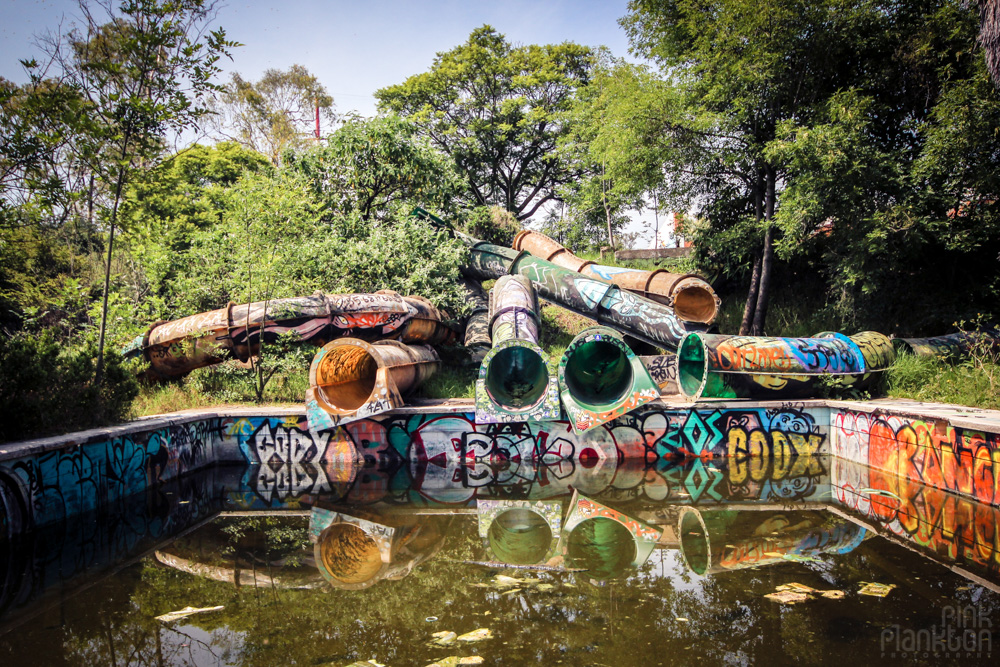 abandoned water slides at Atlantis Waterpark in Mexico City