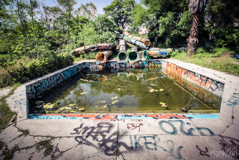 abandoned water slides at Atlantis Water Park in Mexico City