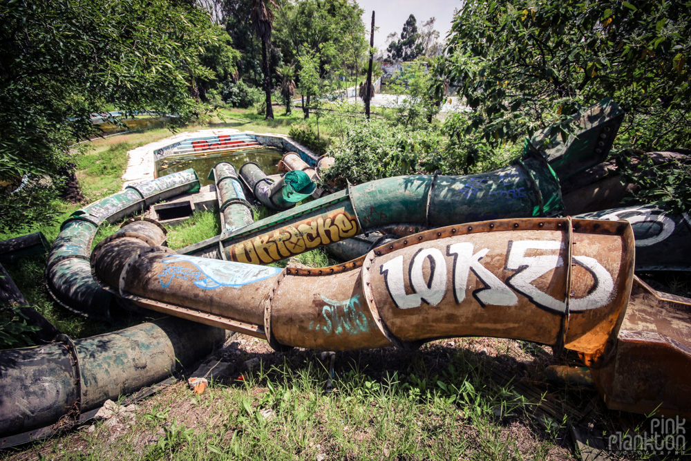 abandoned water slides at Atlantis Water Park in Mexico City