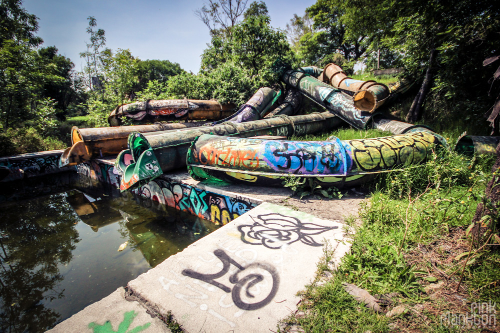 abandoned water slides at Atlantis Water Park in Mexico City