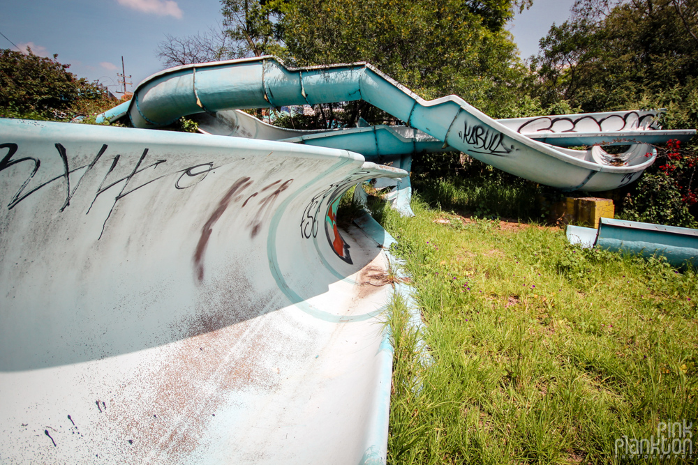 abandoned water slides at Atlantis Water Park in Mexico City