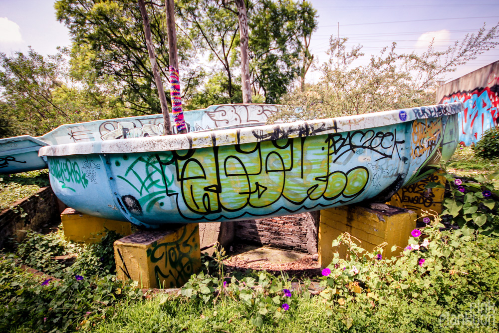 abandoned water slides at Atlantis Water Park in Mexico City