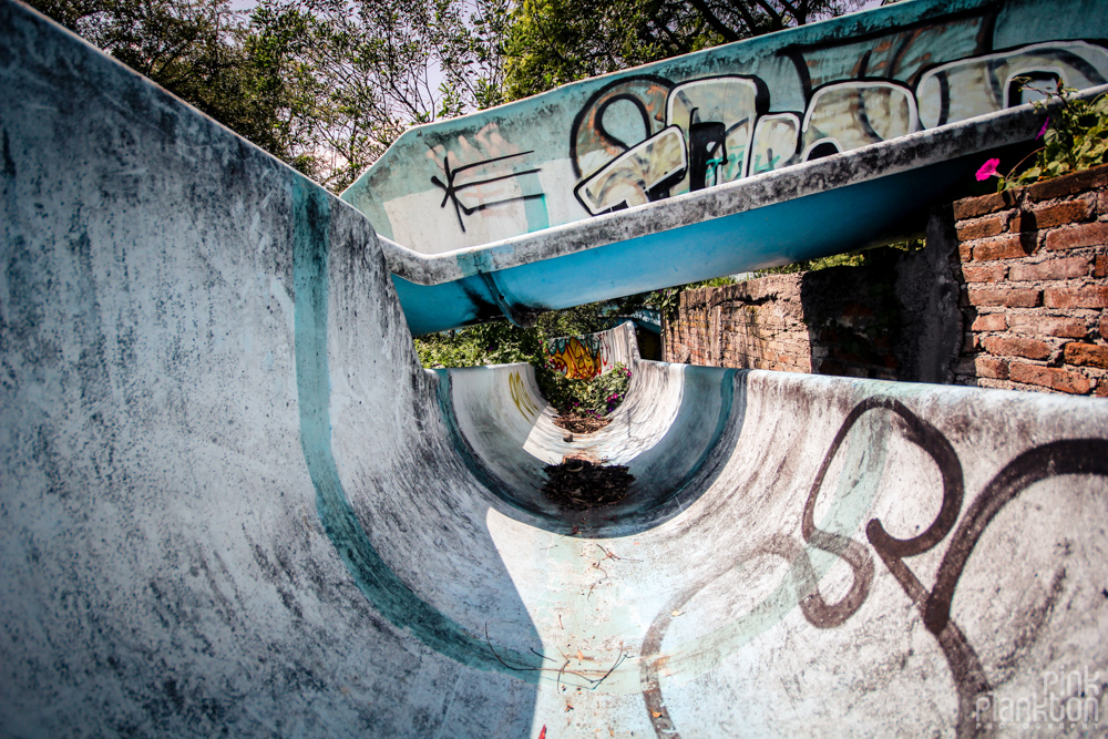 abandoned water slides at Atlantis Water Park in Mexico City