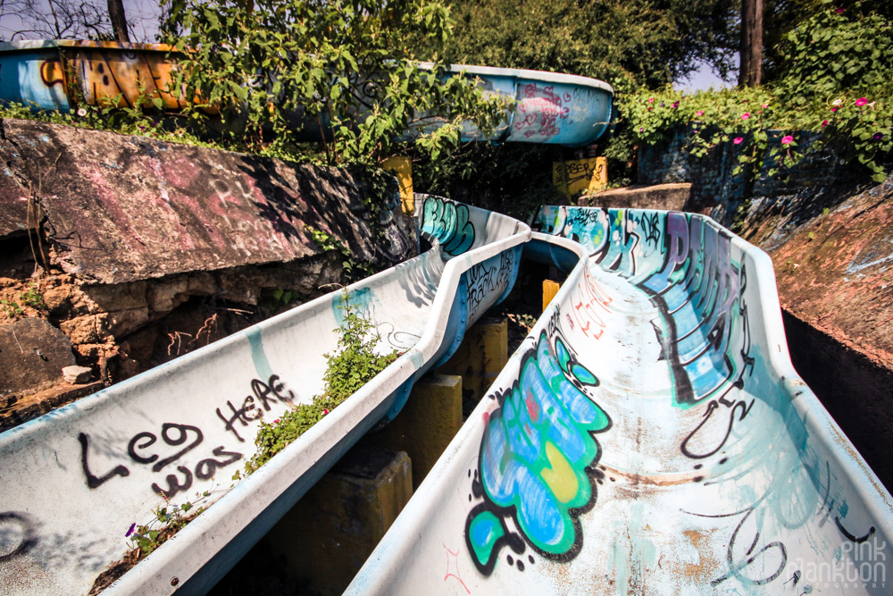 abandoned water slides at Atlantis Water Park in Mexico City