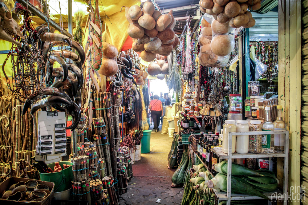 aisle of Mercado Sonara Witch Market in Mexico City