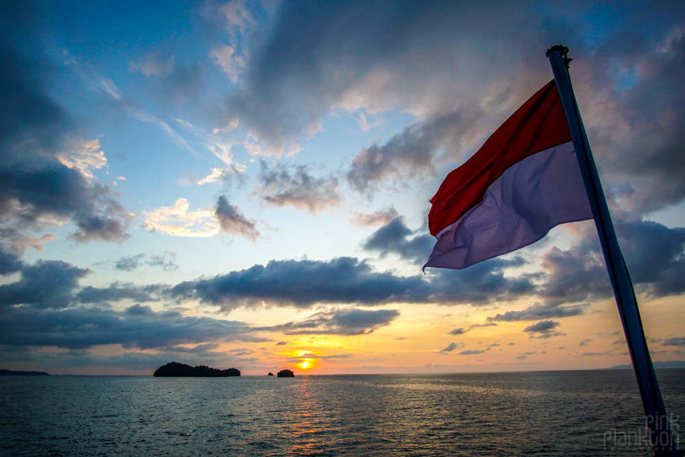 Indonesian flag on boat in Togean Islands