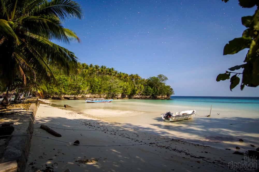 Sera Beach in the Togean Islands at night with stars