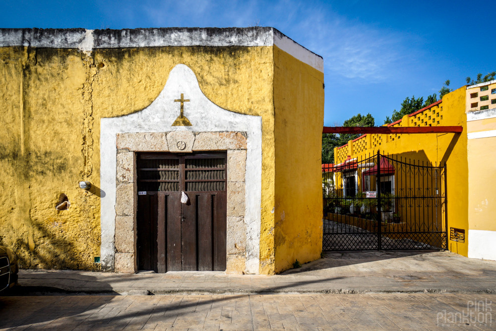 yellow buildings and doorways in Izamal, Mexico