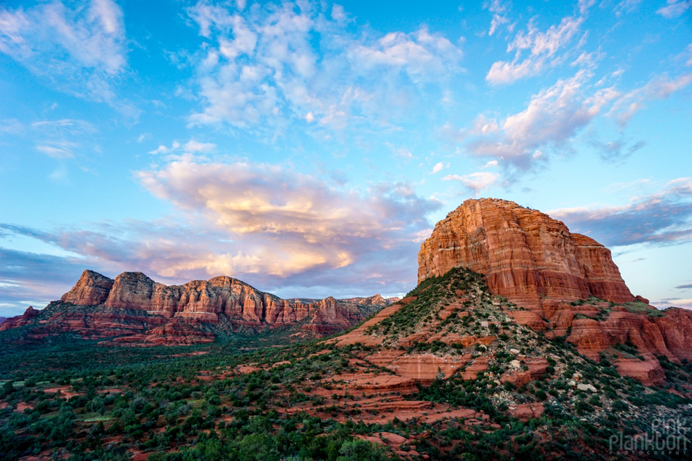 view from Bell Rock in Sedona at sunset