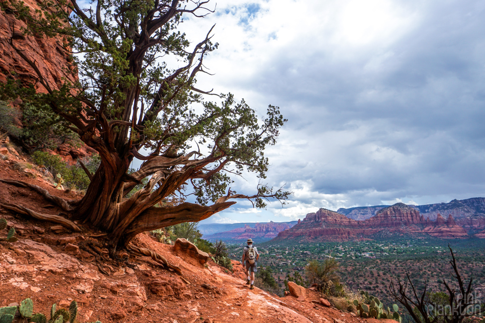 person hiking Cathedral Rock in Sedona