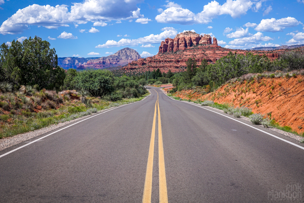 Sedona road with red rocks