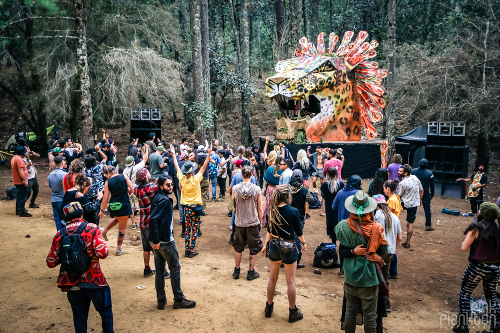 crowd dancing in front of stage at Festival Psycristrance