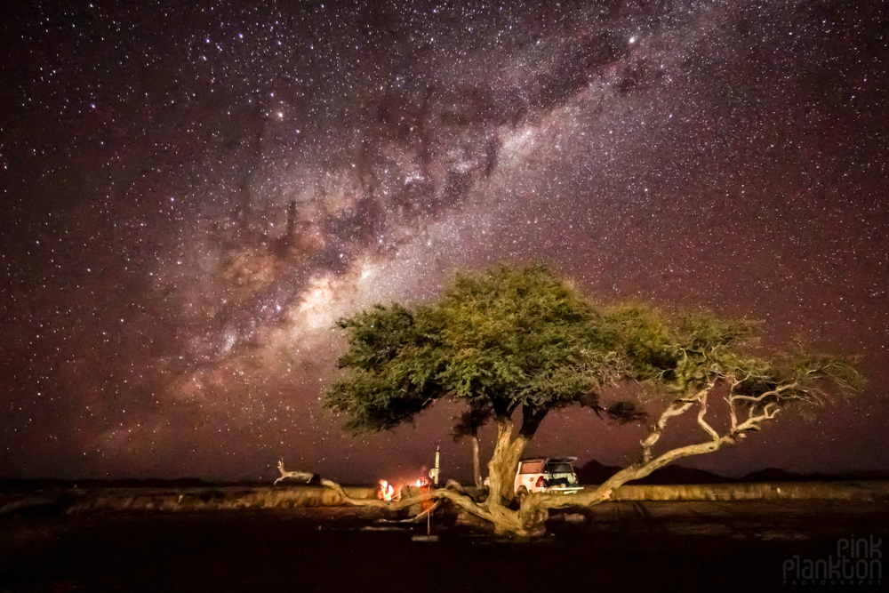 camping under the milky way and many stars over Sossusvlei in Namibia