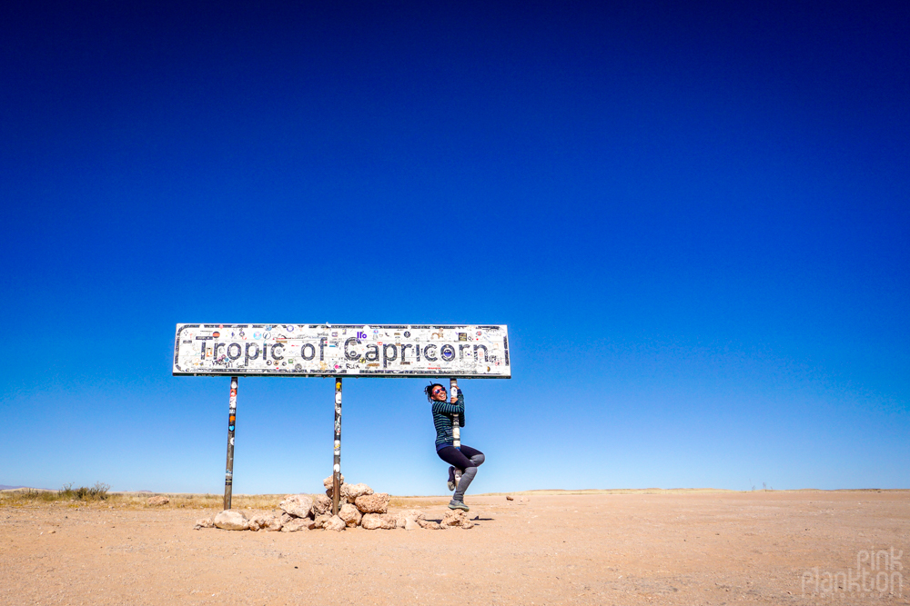 Tropic of Capricorn sign on the side of the road in Namibiae of the road