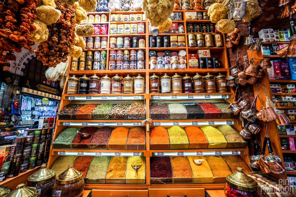 display of spices in Istanbul's Spice Bazaar
