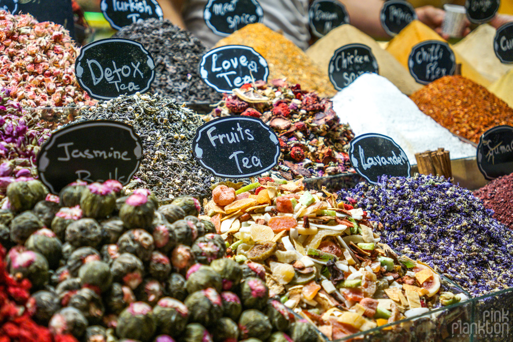 close up of teas at Istanbul's Spice Bazaar