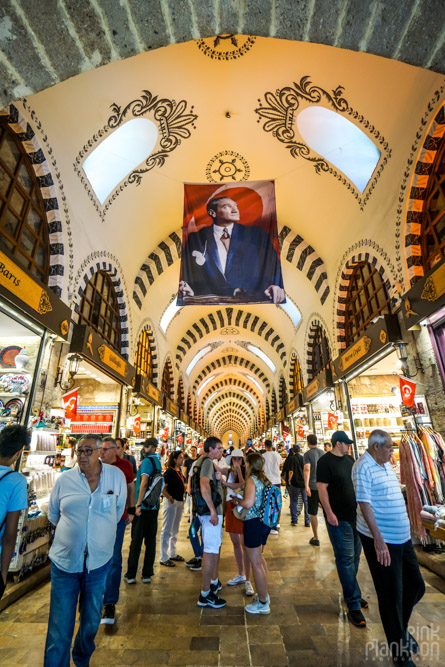 hallway with portrait of President Mustafa in Istanbul's Spice Bazaar