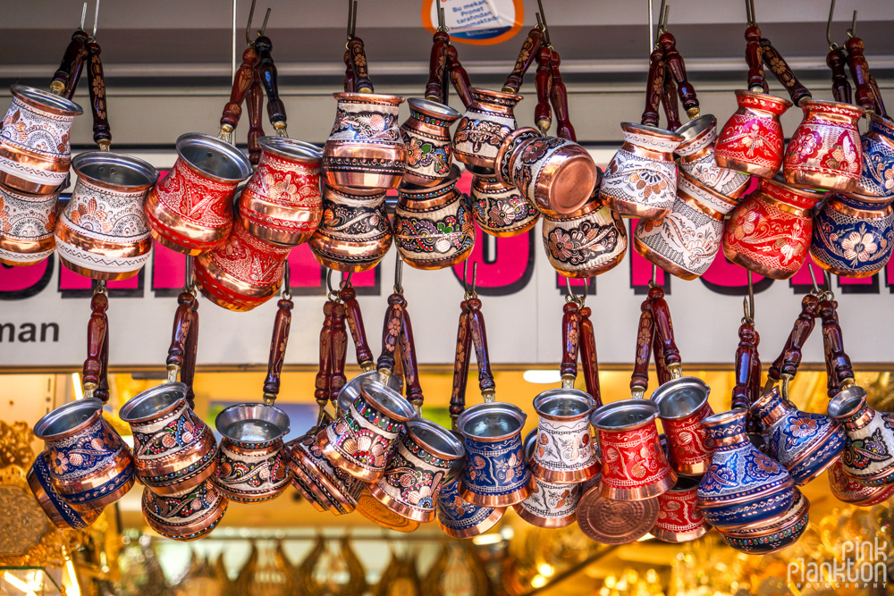 coffee pots in Istanbul's Spice Bazaar