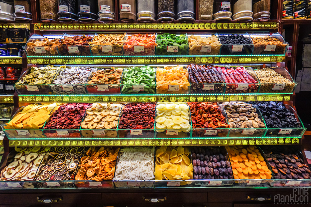 display of dried fruit in Istanbul's Spice Bazaar