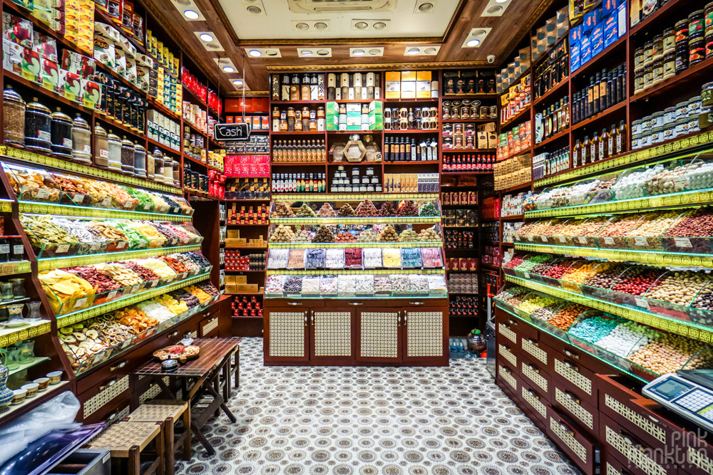 view of inside of a store in Istanbul's Spice Bazaar