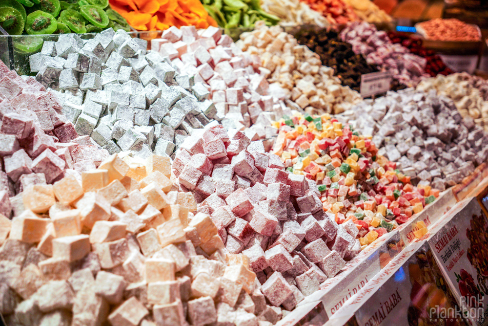 close up of Turkish delight at Istanbul's Spice Bazaar