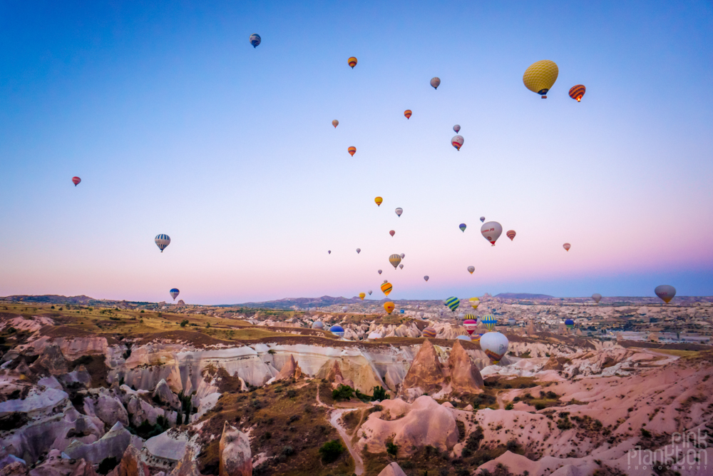 Hot air balloons at sunrise in Cappadocia, Turkey