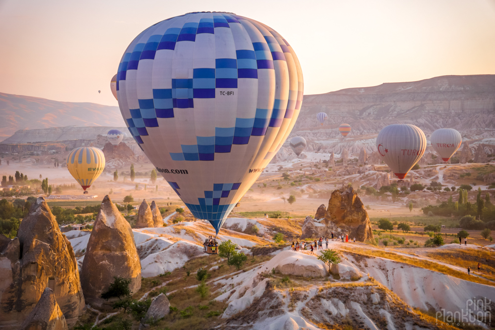 Hot air balloons at sunrise in Cappadocia, Turkey