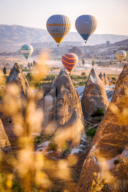 Hot air balloons at sunrise in Cappadocia, Turkey