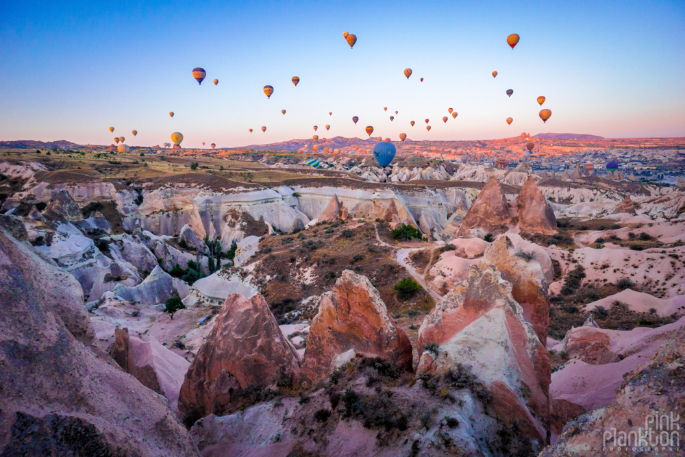 Hot air balloons at sunrise in Cappadocia, Turkey