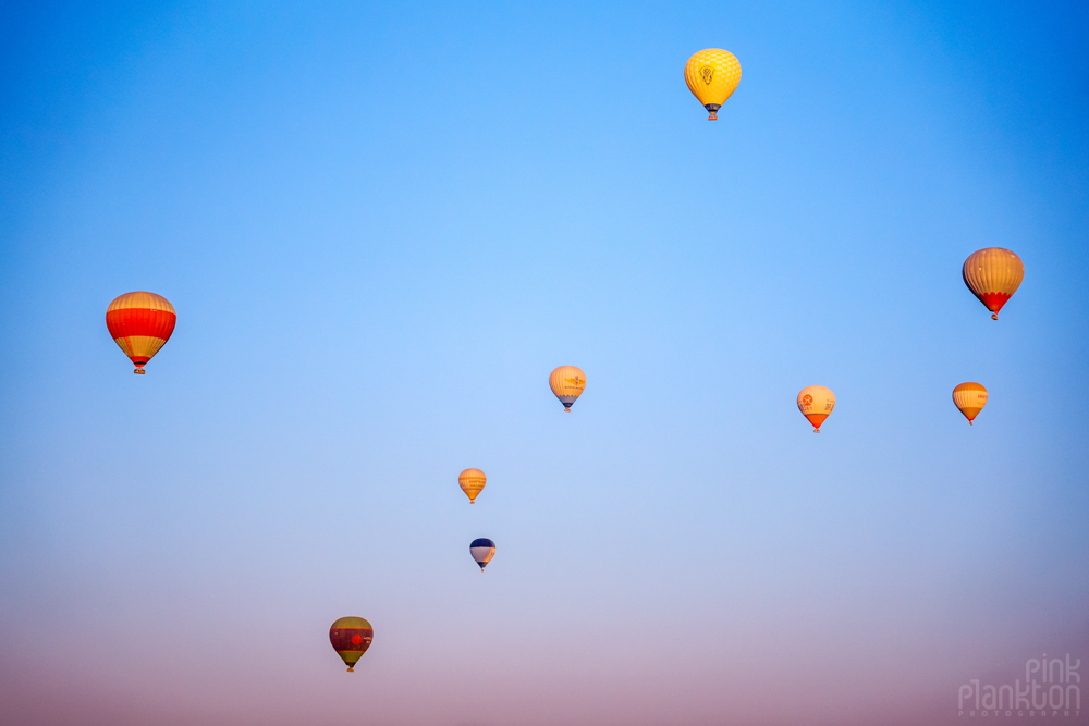 Hot air balloons at sunrise in Cappadocia, Turkey