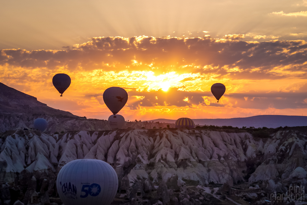 Hot air balloons at sunrise in Cappadocia, Turkey