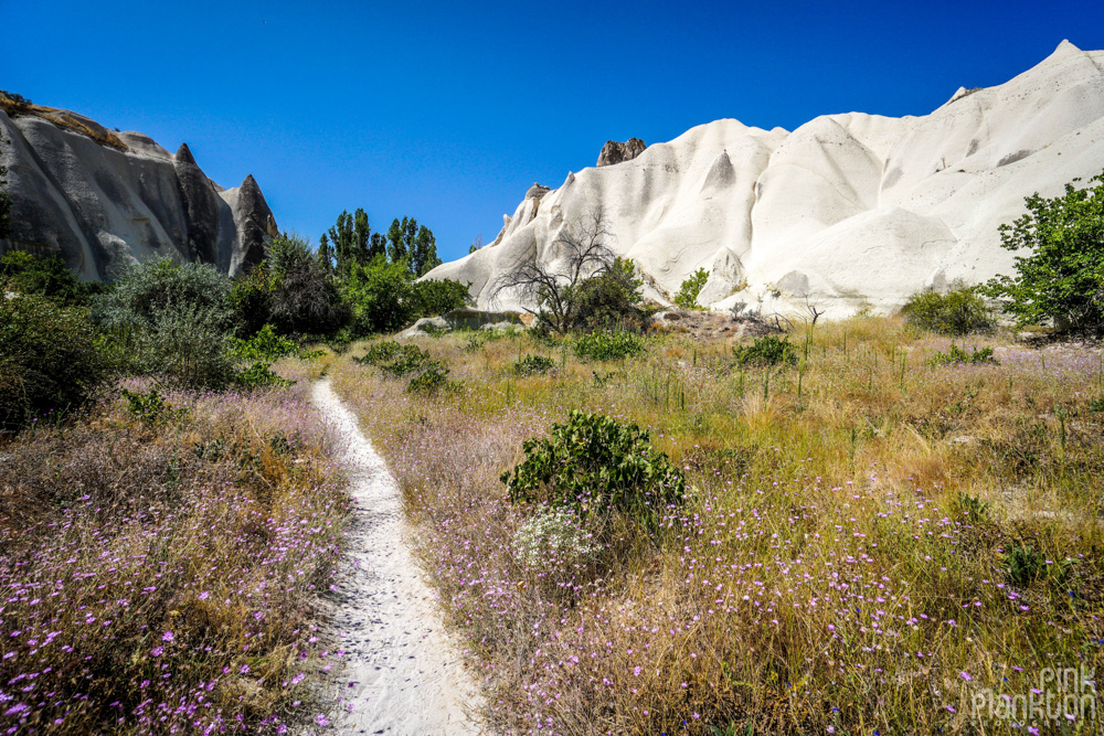 Hiking path in White Valley in Cappadocia, Turkey