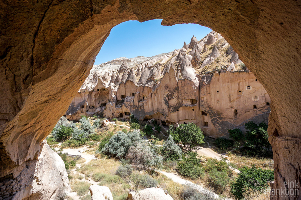 Cave houses at Zelve Open Air Museum in Cappadocia, Turkey