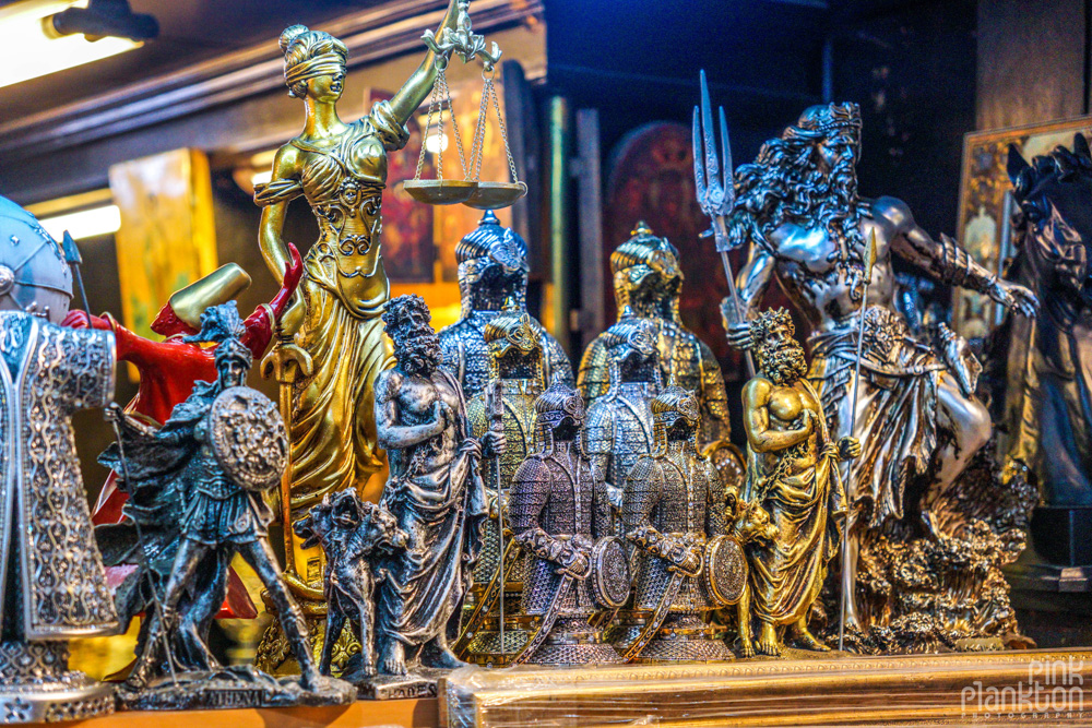 Brass historical figurines in Istanbul's Grand Bazaar