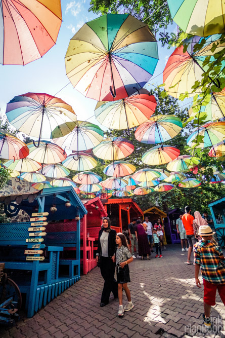 colorful umbrellas coffee shop in Balat, Istanbul