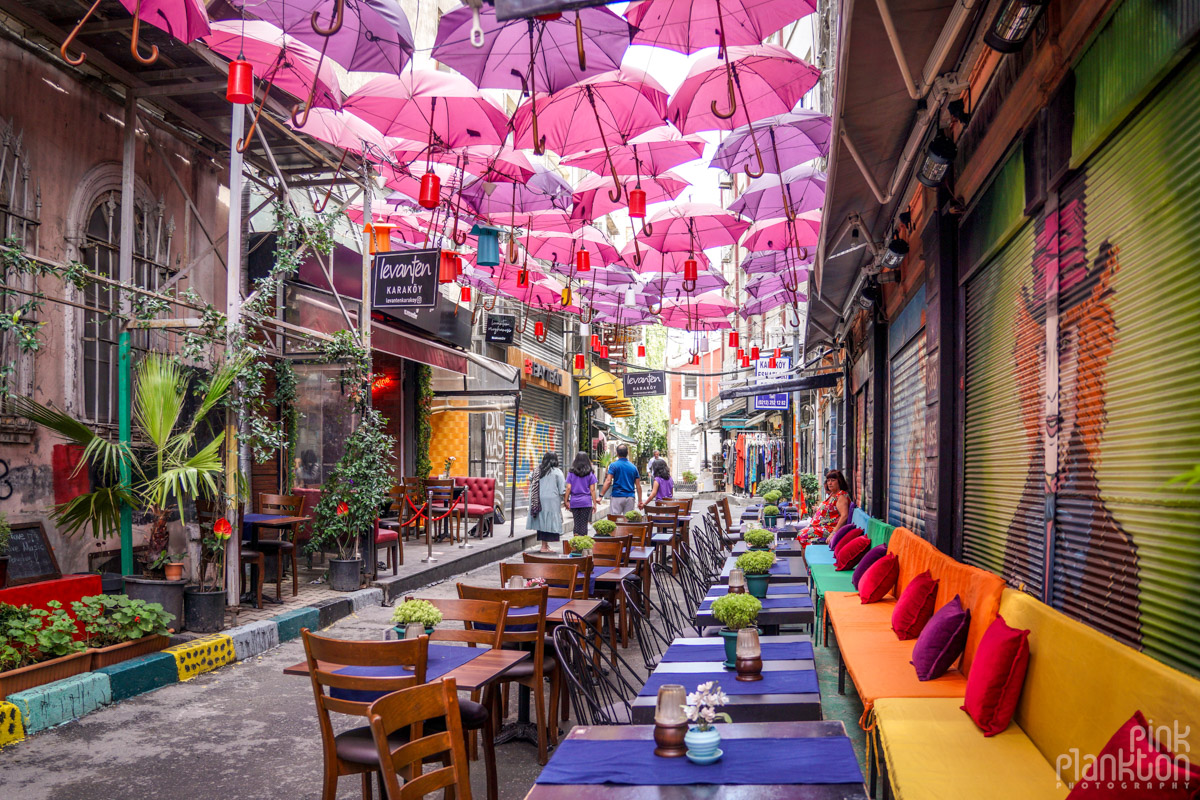 Umbrella street at Levanten Cafe in Karakoy, Istanbul