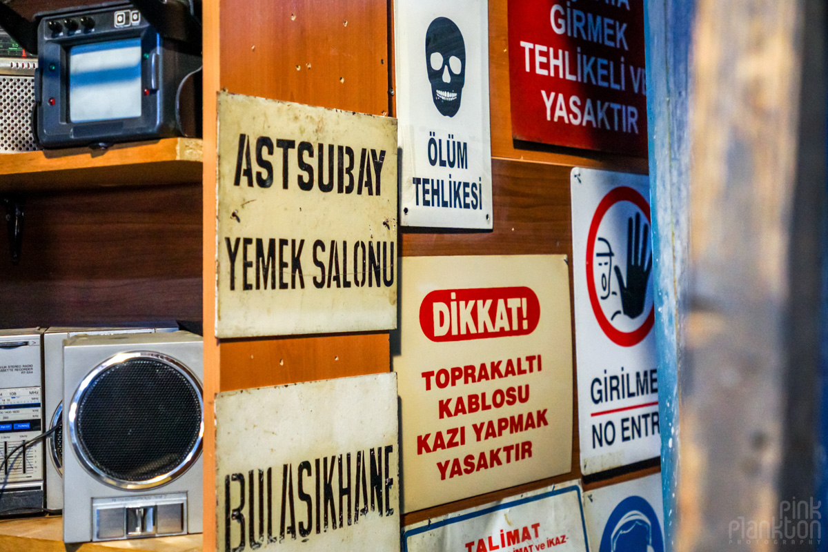 Antique danger signs at Plato Platonik in Istanbul