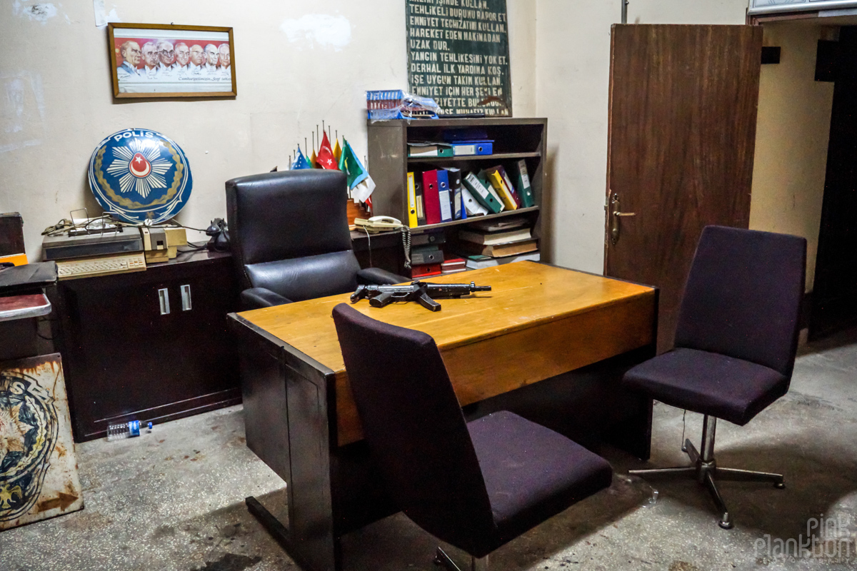 Office with gun on desk at Plato Platonik in Istanbul