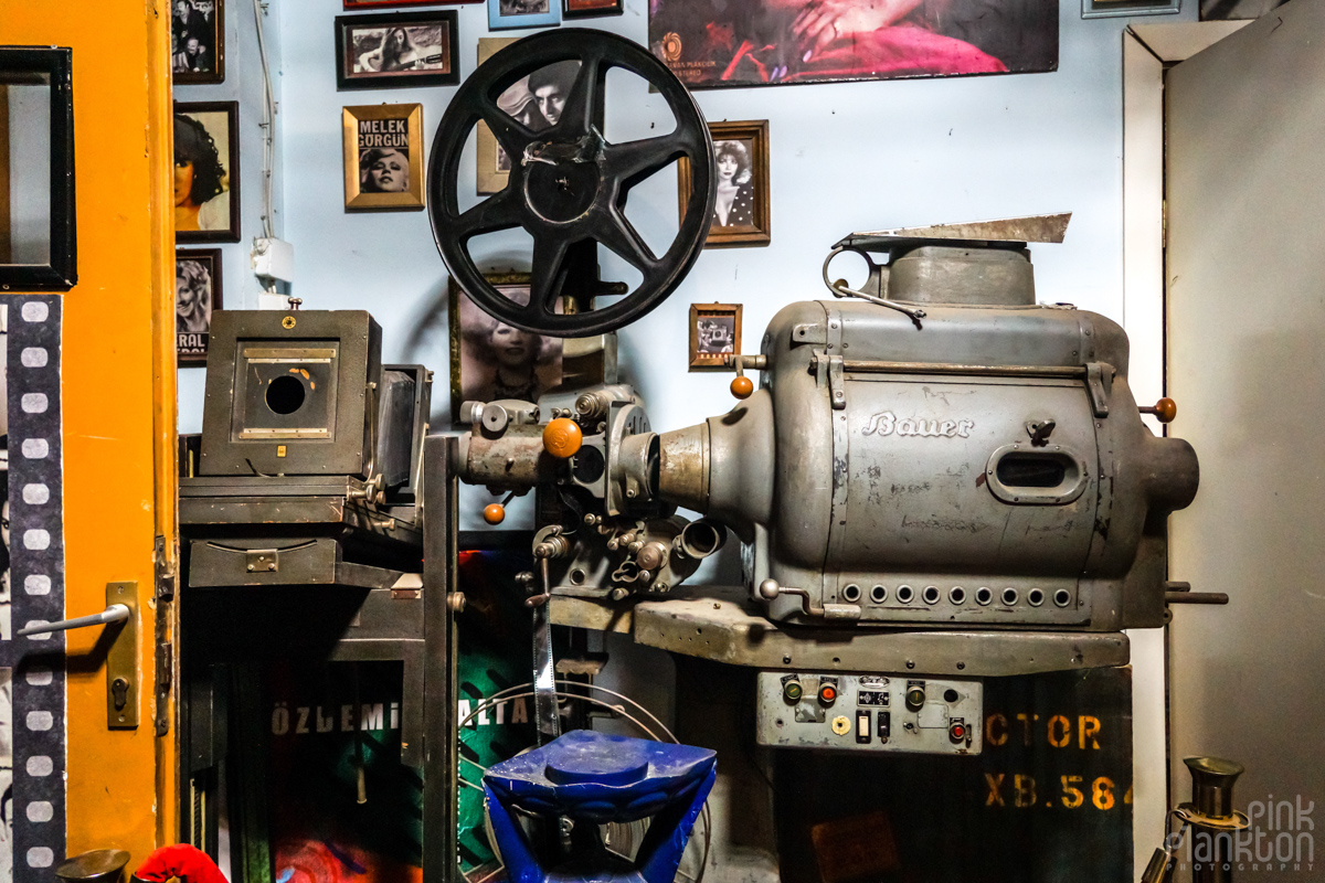 Old film equipment at Plato Platonik in Istanbul