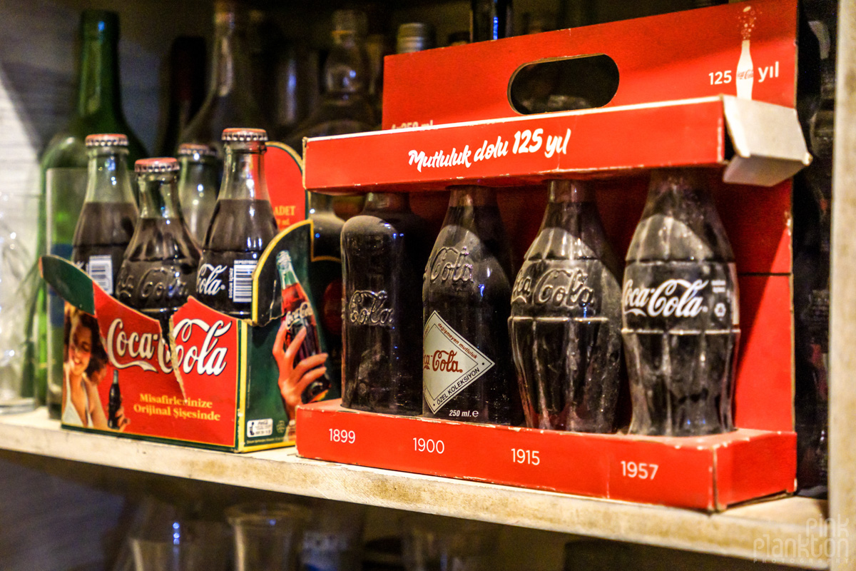 Antique coke bottles at Plato Platonik in Istanbul