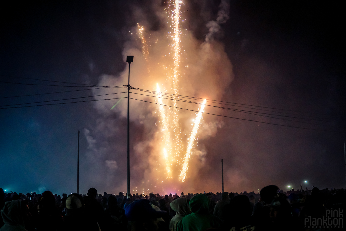 Fireworks and crowd at Mexico's Quema de Toritos or Bulls of Fire Festival