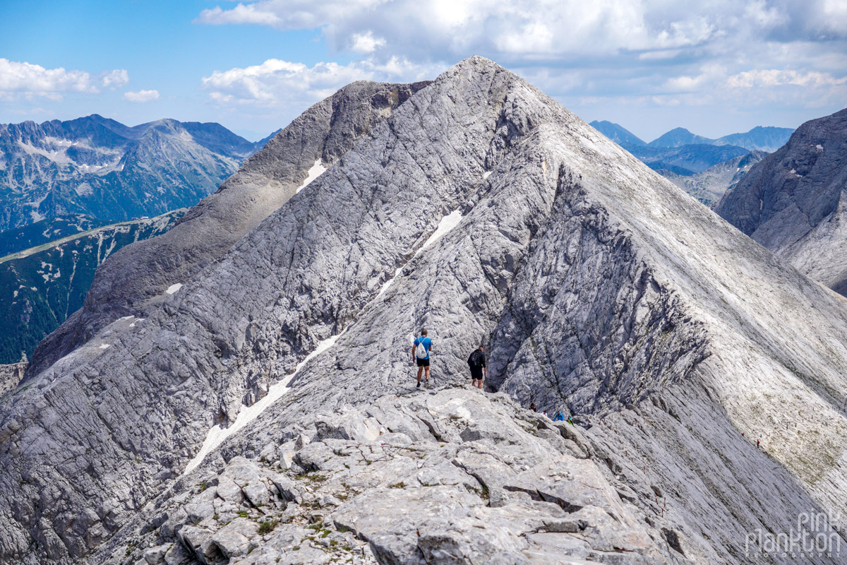 People hiking on Koncheto Ridge in Bulgaria